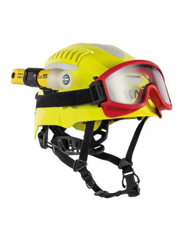 Casco de bomberos forestales y rescate KASK Quantum Cabrio con la linterna L-5 Power y las gafas FR Goggles