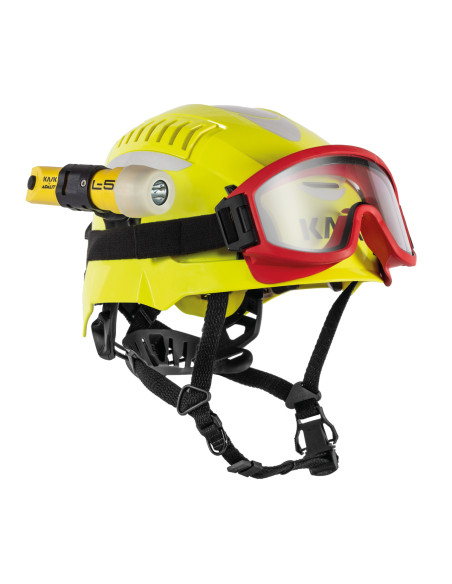 Casco de bomberos forestales y rescate KASK Quantum Cabrio con la linterna L-5 Power y las gafas FR Goggles