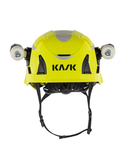 Casco de bomberos forestales y rescate KASK Quantum Cabrio con los dos soportes de linterna